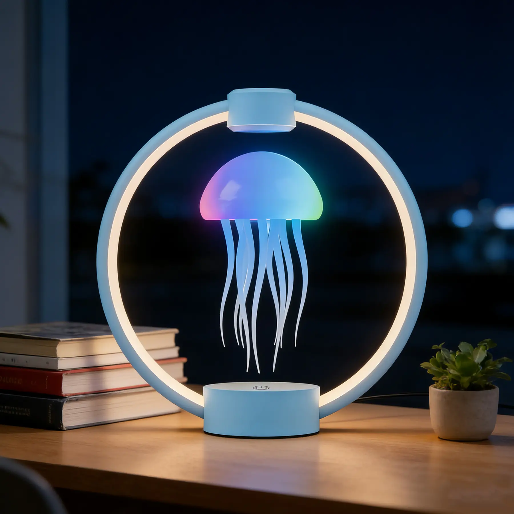 Magnetic Levitation Jellyfish Lamp, Floating LED Colorful Light with Remote Control, Full Color Gradient Atmosphere Night Light with Batteries, Floating Glow-Interactive Novelty Lighting, Party-Mood Home Decor Gift for All Genders, Mood Lighting