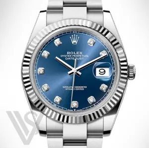Brand New Rolex Datejust 41mm Blue Diamond Dial Fluted Bezel Stainless Steel Oyster Bracelet