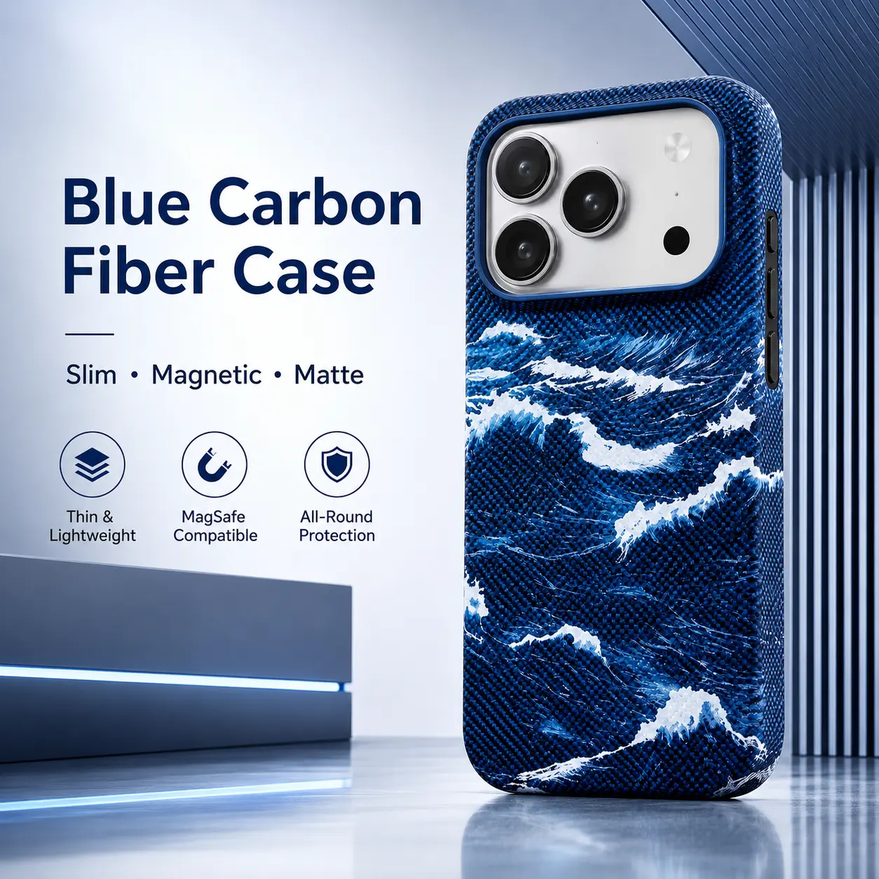 Matte Finish Carbon Fiber Texture MagSafe Magnetic Casing for iPhone 13-17 Pro Max, Slim Shockproof Smartphone Protector, Durable Handheld Devices Accessory