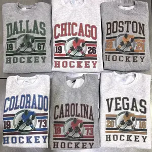 Vintage Hockey Graphic Sweatshirts Sports ASH GREY Hockey City Pullovers Retro Sports Sweatshirts Casual Hockey Game Top