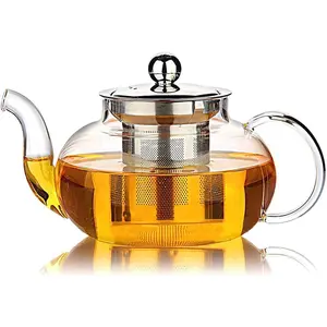 Glass Teapot with Stainless Steel Infuser & Lid, Borosilicate Glass Tea Pot Stovetop Safe, Blooming & Loose Leaf Teapots, 27 Oz