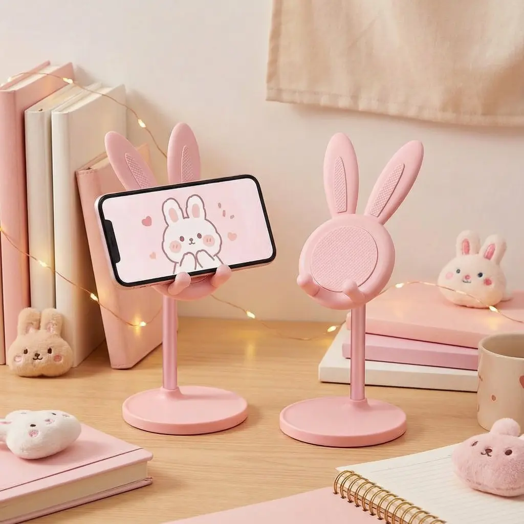 Cute Rabbit Design Phone Holder, Universal Smartphone Holder, Adjustable-Height Phone Stand, Desktop Cellphone Holder Stand for Home Office, Phone Accessories, Mobile Mount