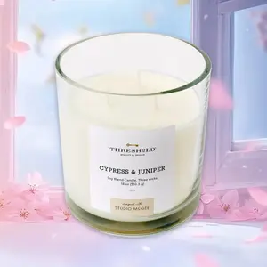 Threshold Jar Candle,18oz,3-Wick,Cypress Juniper,White,Trending Home Fragrance,TikTok Hot Sale,Clear Glass Scented Candle,Aromatherapy for Winter