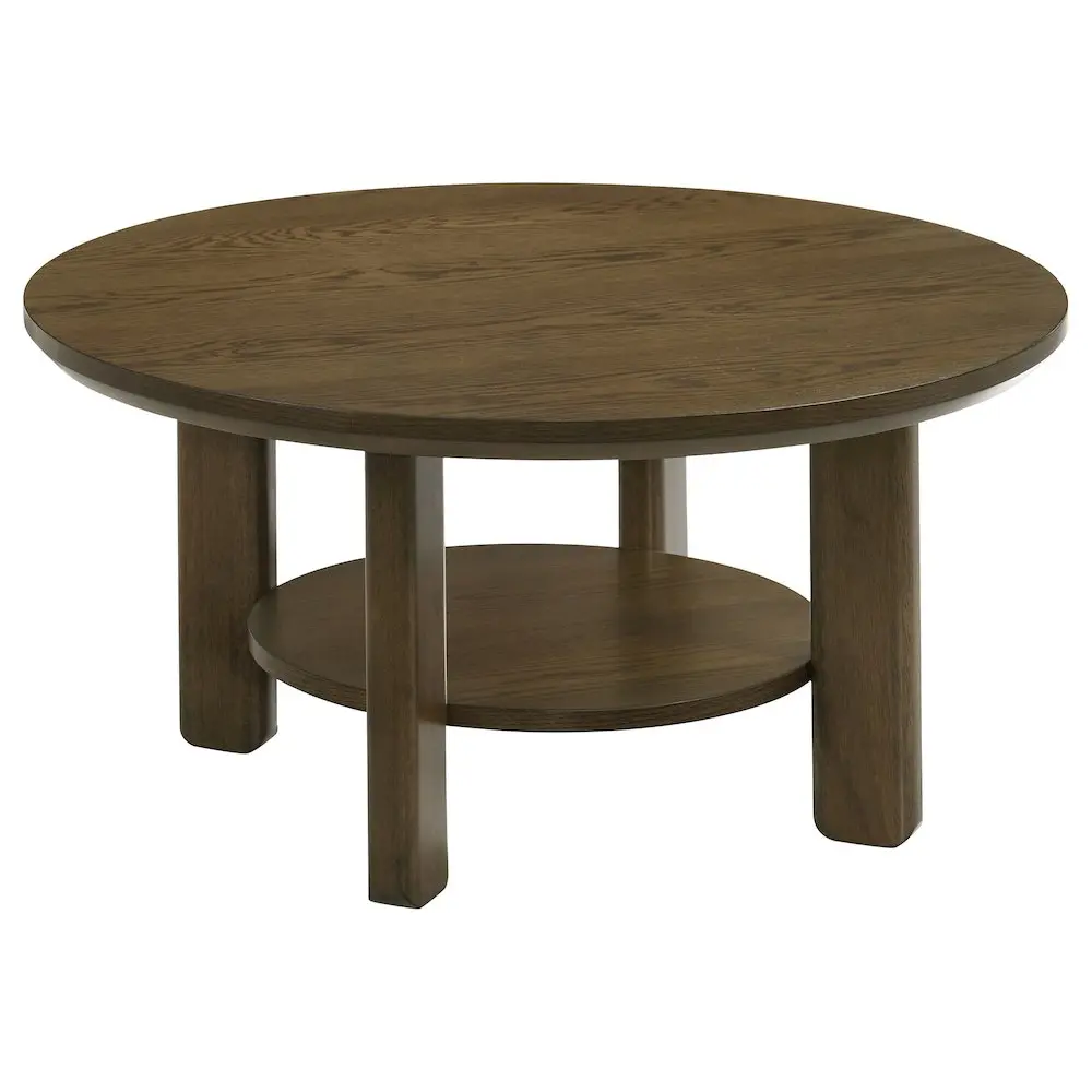 Ottowa 36-in Round Solid Oak Wood Coffee Table, Thick Legs Living Room Cocktail Table, Brown Indoor Furniture, Round Coffee Tables, Solid Wood