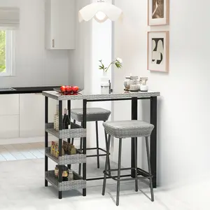 COSTWAY - 43.5 Inch Outdoor Bar Table with Tempered Glass Top