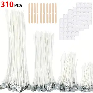 Candle Wick Set, 310pcs/set Candle Wick & Wick Holder & Wick Label Sticker, DIY Candle Making Supplies for Pillar Candles