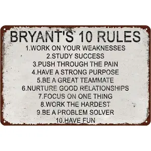 Motivational Tin Sign Mamba Mentality Poster Basketball Wall Art Sport Metal Sign Ten Rules Basketball Room Decor For Boys Garage Home Gym Wall Decor 12x8 Inch Minimalist Decorative