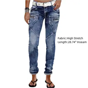 Zip Pocket Roll Hem Mid Waist Crop Jeans Without Belt Denim Skinny