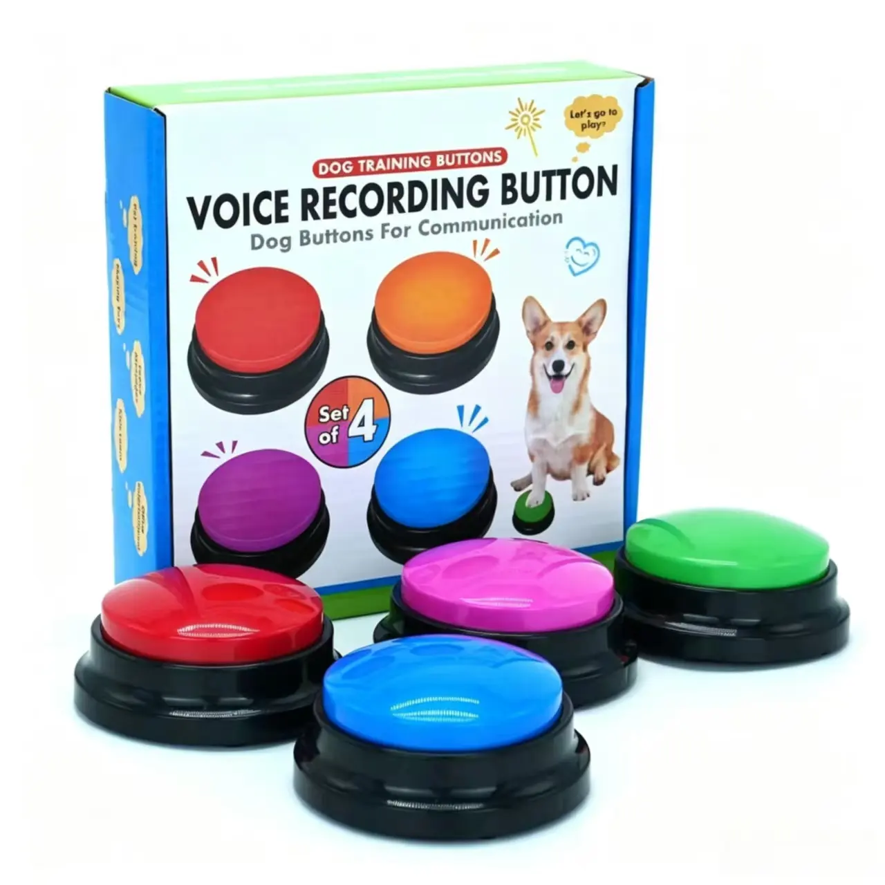Set of 4 Dog Buttons for Communication, Voice Recordable Buttons for Classroom, Dog Training Talking Buttons Starter Set, Pet Easy Speaking Buttons Tools
