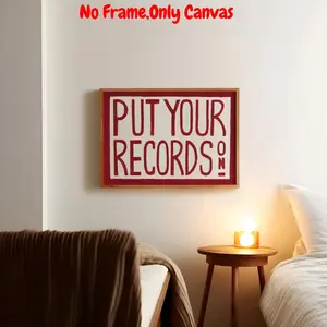 Put Your Records Canvas Painting, Unframed Art Print, Retro Music Wall Art, Wall Decor for Home Living Room Bedroom, Home Decor, Room Decor, Poster