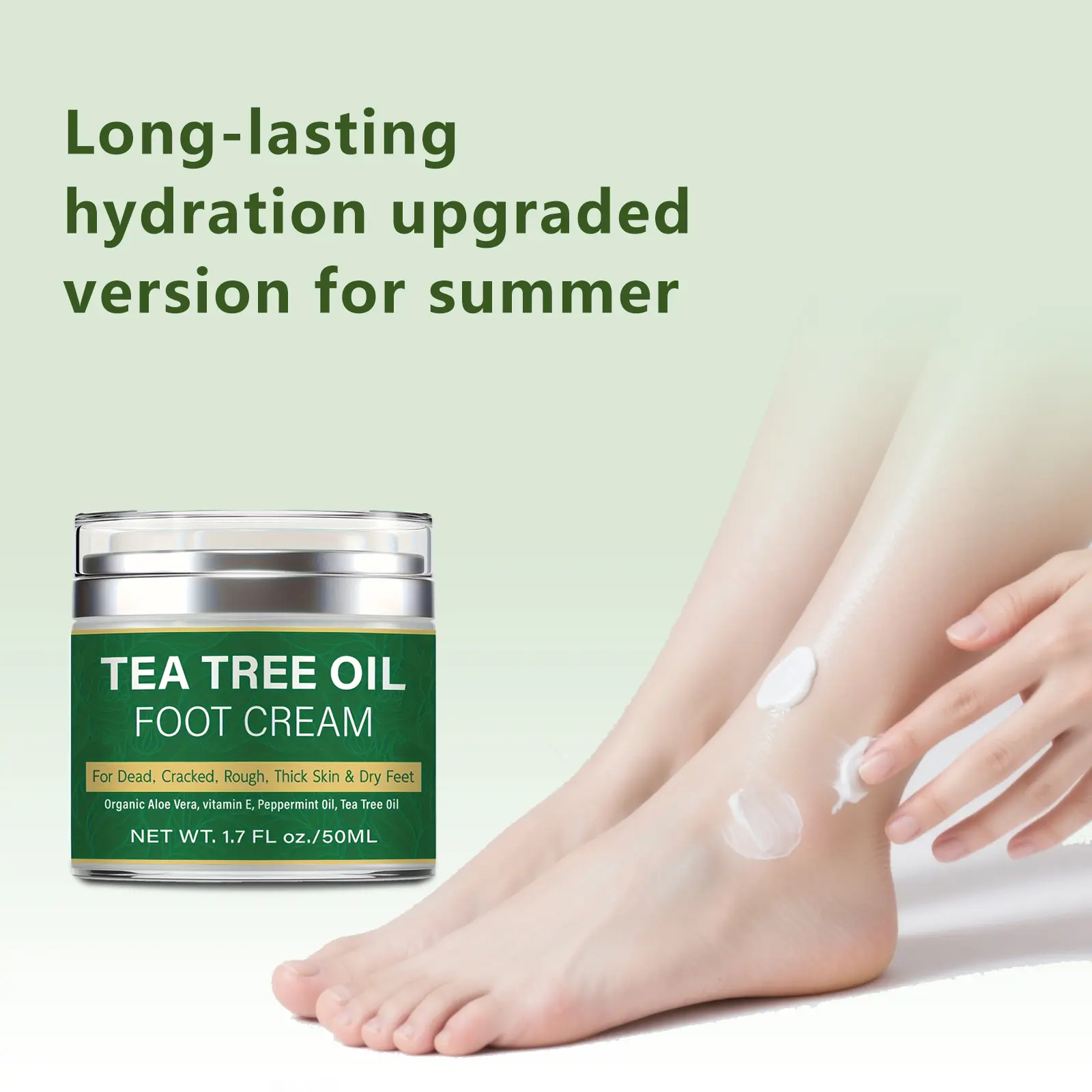 Tea Tree Oil Foot Cream for Cracked Heels - Glycerin, Moisturizing Aloe Vera, Vitamin E, Peppermint Oil Formula, Antibacterial Moisturizer, Daily Hydrating Lotion to Smooth, Restore Dry Feet, Nails & Skin Defense, Adults