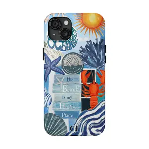 CustomizedTouches Coastal Summer Phone Case, Blue Coconut Girl Collage Phone Case, Beach Ocean Phone Case, iPhone 15 14 13 12 11 Pro Max 8 Plus X Accessories Protection