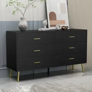 FUFU&GAGA Furniture cabinet 6 Drawer 54'' W Double Dresser Antique Durable Drawer [Black&White]