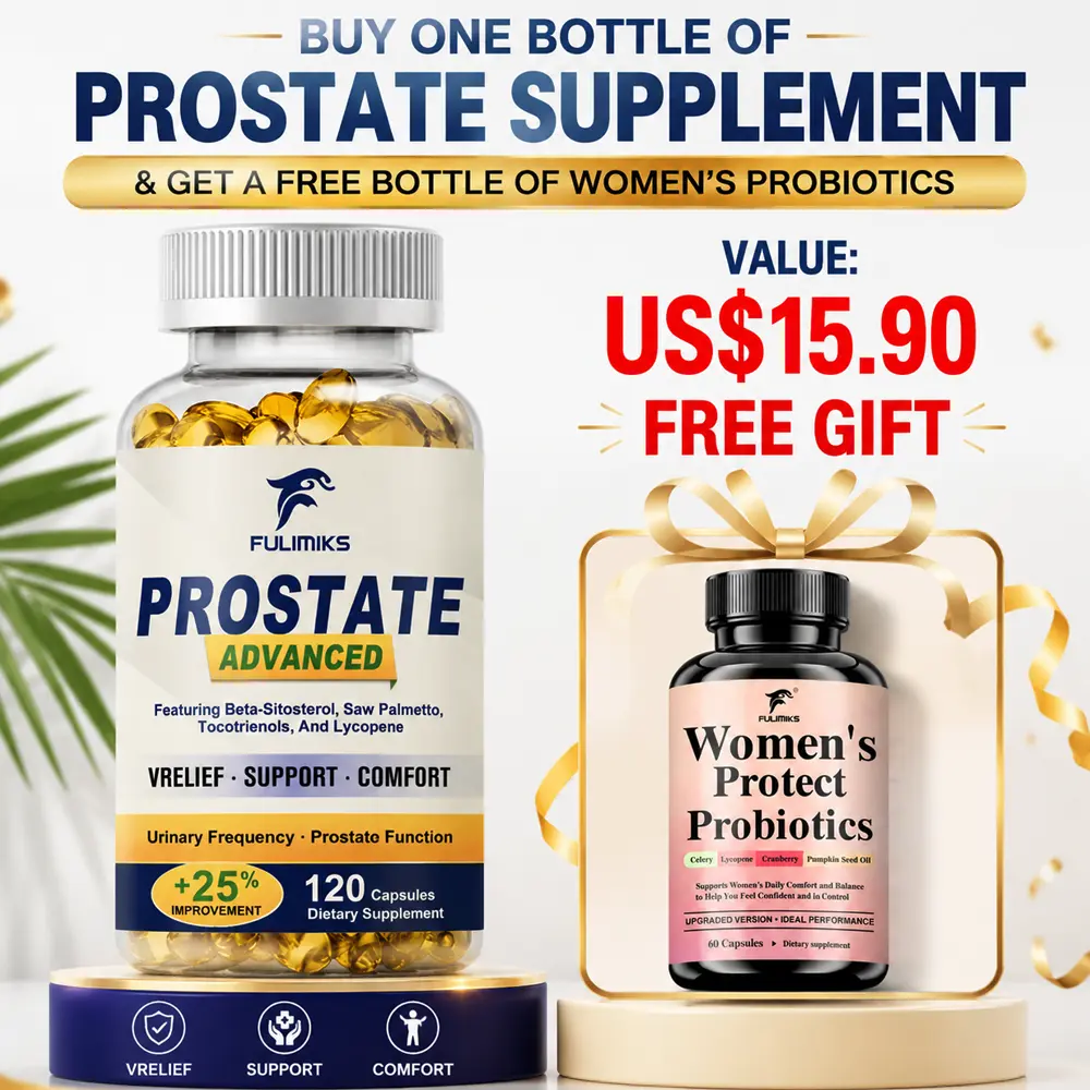 Advanced Prostate Relief Capsules for Men – Saw Palmetto & Lycopene Complex, Reduce Frequent Urination, Prostate Function Support with Zinc Molybdenum Selenium, 120 Count,  Free Gift Women's Probiotics