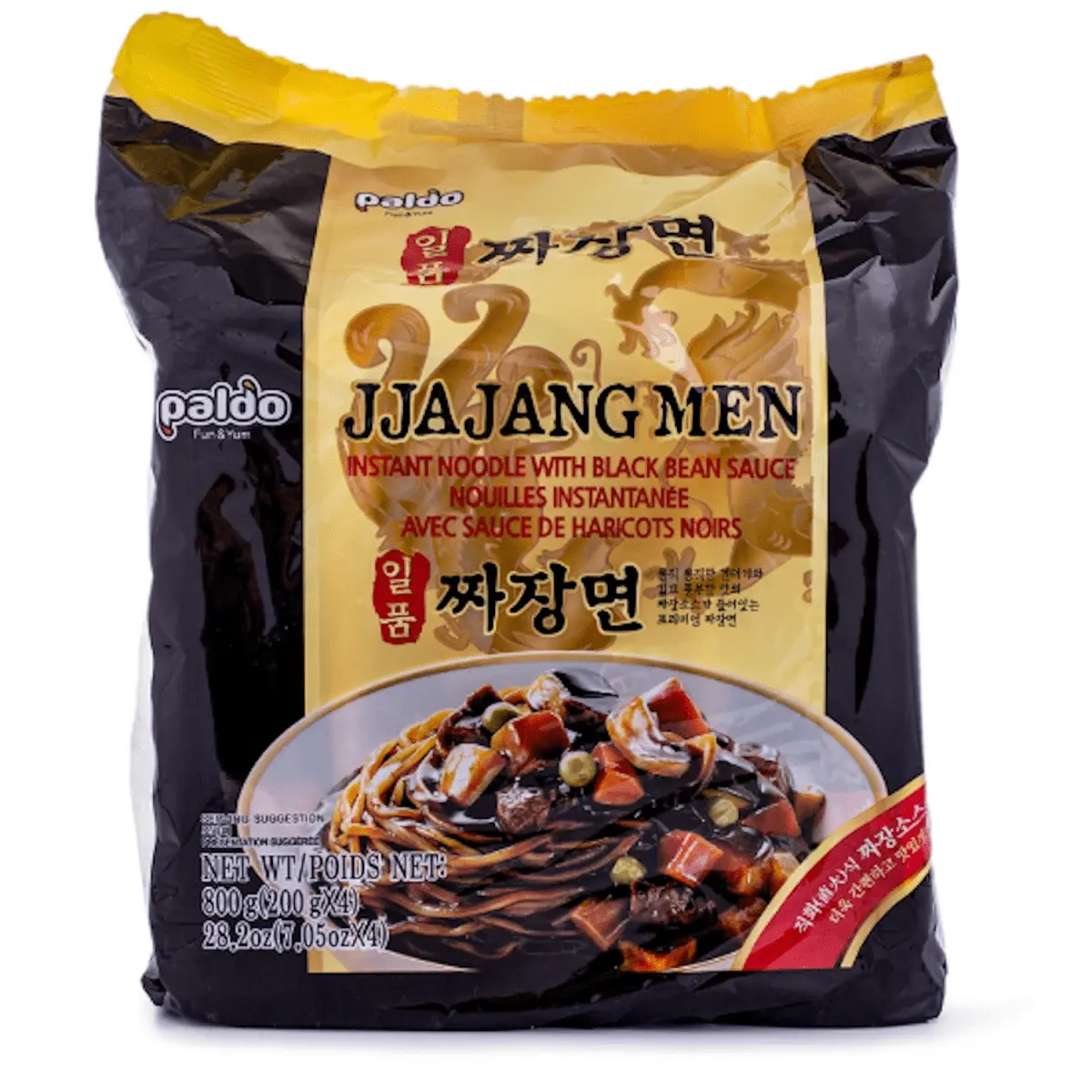 Paldo Jjajangmen Instant Noodles with Black Bean Paste, Onion, Salt – Ambient Pantry Food Staple, Ready-to-Eat Meal for All Ages
