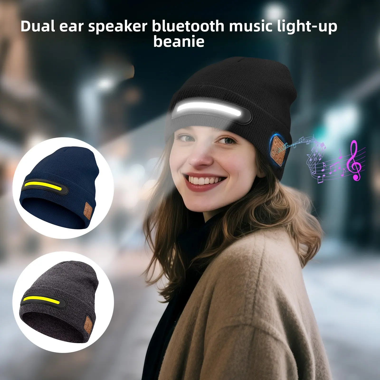 Sports & Outdoor Wireless LED Light-Up Hat with Bluetooth Speaker, Rechargeable Rainbow Glow, Halloween Party & Rave Accessory