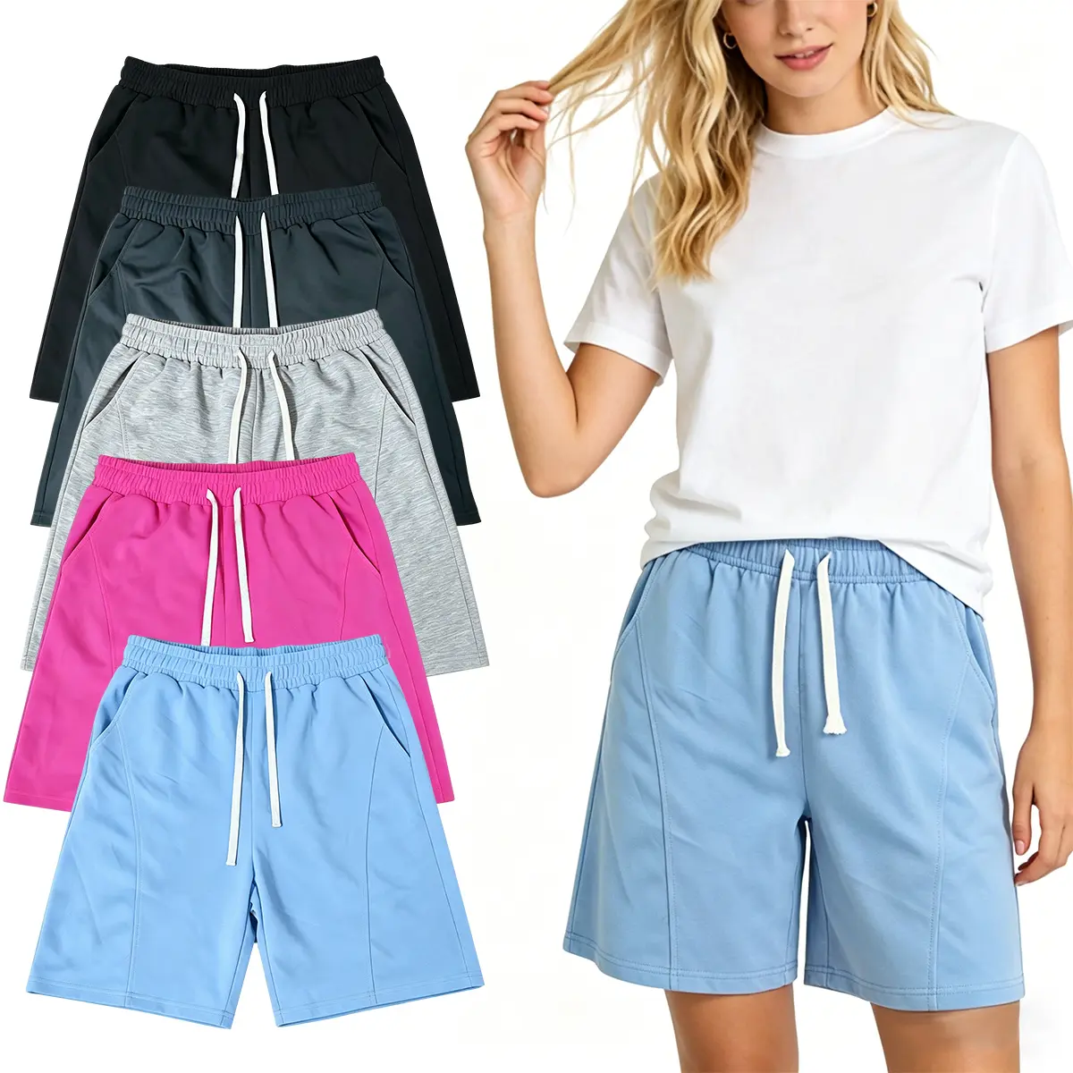 Women's Solid Active Athletic Shorts - Loose Fit, Mid-Waist, Drawstring Design, Breathable Stretch Fabric for Casual Lounge and Workout Wear, Universal, Easy Match With Tees