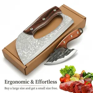 2-Piece Effort-Saving High-Carbon Steel Knives Set - Sharp Viking Blade, Ergonomic Non-Slip Handle, Leather Sheath for Home Kitchen/Camping BBQ, Ideal Housewarming Gift for Cooking Lovers Meat