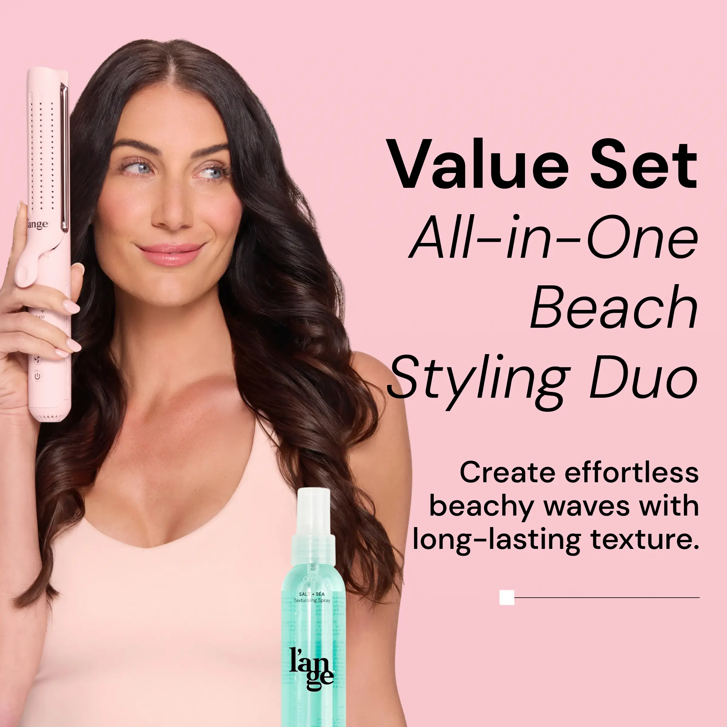 L'ANGE HAIR - All-in-One Beach Styling Duo - 2-in-1 Titanium Curling Iron & Texturizing Spray Duo Set for Beachy Waves, All Hair Types