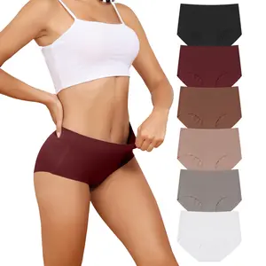 LEVAO 6/12 Pack Women Medium Low Waist Underwear Invisible Seamless Polyester Soft Breathable Elastic Coverage Brief No Show Panties S-XXL