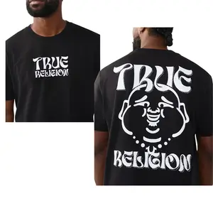 men black true religion buddha graphic t shirt oversized back print cotton streetwear tee designer logo shirt urban fashion casual summer outfit regular fit, true religion, True religion shirts for men