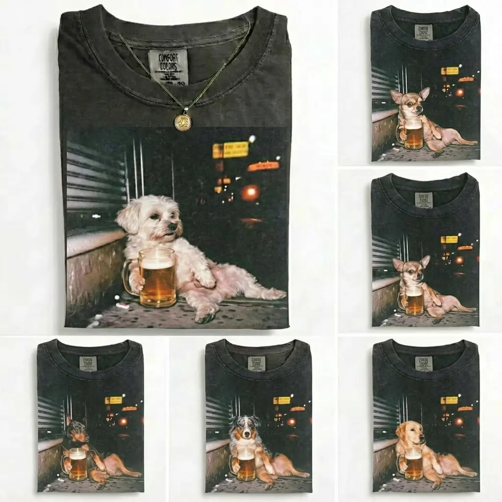 Comfort Colors 30+ Dog Breeds Late Night Meme Shirt | Vintage 90s Edgy Dog Graphic Tee | Funny Night Vibes Streetwear Outfit | Dog Lover Humor Shirt