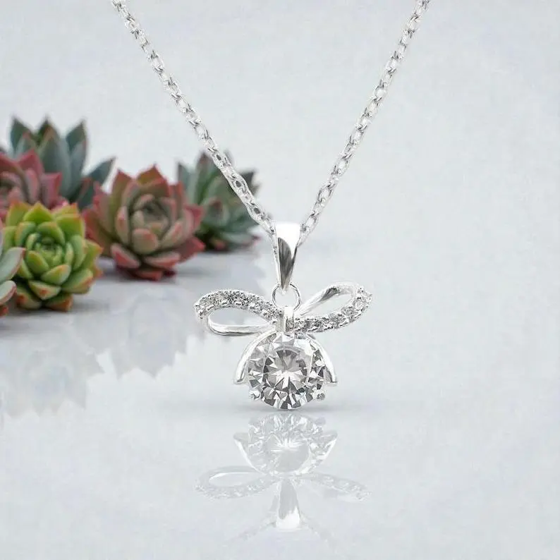 SANEFI Bow Moon Pendant Necklace for Women – Delicate Crescent Moon Jewelry