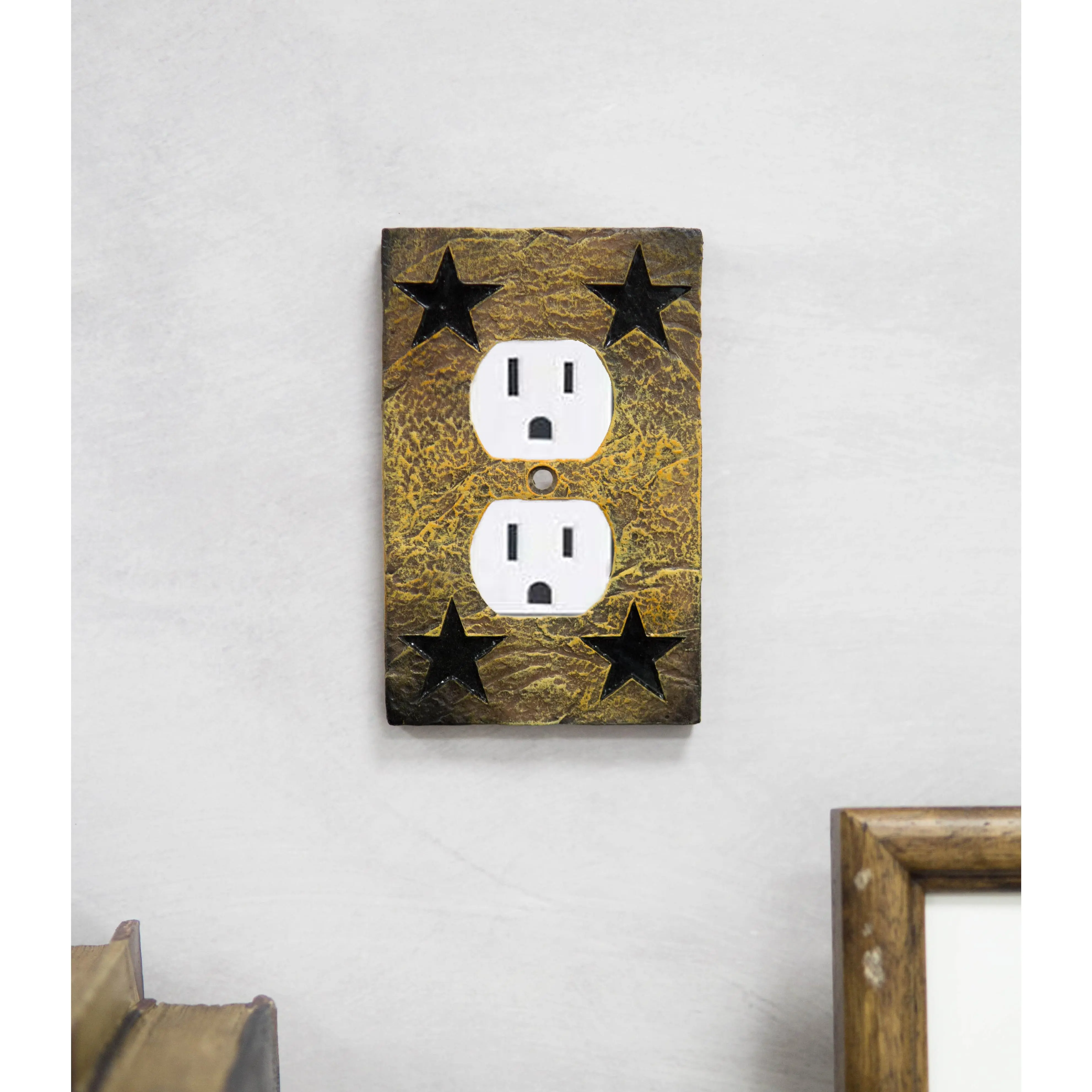 Rustic Decorative Western Stars Silhouette Textured Wall Double Receptacle Outlet & Switch Cover Plates, 2-Piece Set