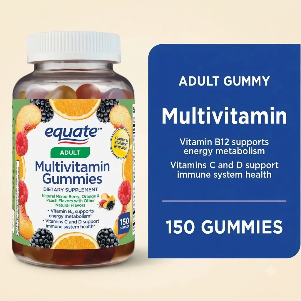 Equate Adult Multivitamin Gummies Immune Support Berry Orange Peach 150 Count Daily Immunity Health Supplement Gummies