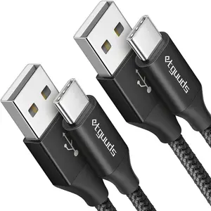 USB A to USB C  6ft, 2-Pack, 3A Fast  Type C Charger Cord for  17 16 15 Pro Max 16e 17 Air,  Galaxy S25 S24 S23 S22 S21 S20 A17 A16 A56 A55 Flip Fold, Black