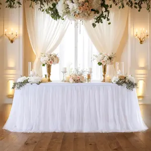 2 Pack 6ft Table Skirt – Ruffle Tutu Tablecloth for Rectangle & Round Tables, Wedding, Bridal Shower, Birthday Party Decor