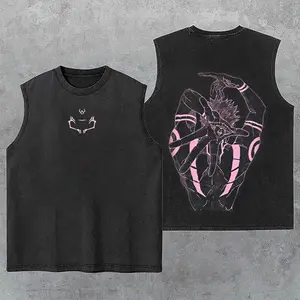 Ryomen Sukuna Pink JJK Washed Tank Top, Jujutsu Kaisen Anime Sleeveless Gym Shirt, Vintage Casual Muscle Tee Streetwear Style