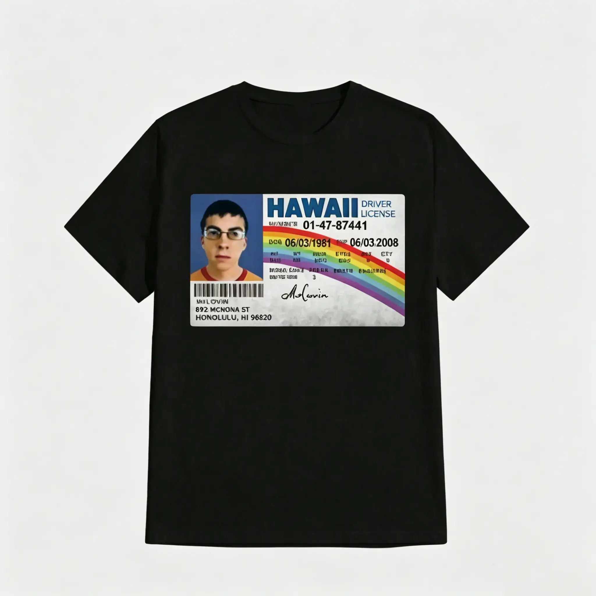 2026 New StyleMcLovin Hawaii Driver License Superbad Meme Graphic Tee | Y2K Funny Streetwear T‑Shirt