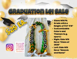 Personalized Graduation Lanyard and Leis | Variety of Colors and Themes | Single or Double Sided Satin Ribbon | Inc. Name YR Cap, Optional Rhinestones | 60" standard length | Domestic Shipping Only