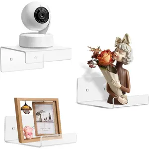 3 Pack  Small Floating Shelf for Wall Storage,4'' Clear Mini Adhesive Shelf for Living Room,Bathroom,Bedroom (Adhesive&Drilling)