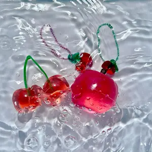 Stress Ball,Kawaii Squishies PVC Toys,Stress Relieving Fur Ball OPP Packaging Gifts|Squishy Fidget Toys for Anxiety&Relaxation (2pcs Crystal Apple&Cherry)