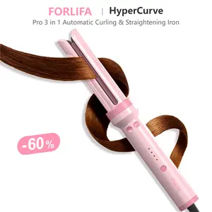 FORLIFA Pro HyperCurve: 3-in-1 Automatic Curling & Straightening Iron  with AirBlow Tech, 1.1Billion Negative Ions, 72H Hold, Triple Hair Protection, 2-Way Rotation, Anti-Scald, Anti-Tangle, Hair Flat Iron Hair Styling Tools