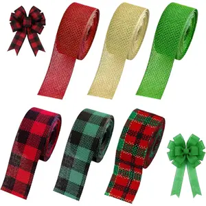 6 Rolls 36 Yards Plaid Ribbon for  Wrapping 1 Inch Christmas Burlap Ribbon Rolls for Wreath Bow  Decorations