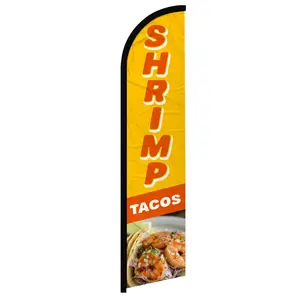 Large-Size Windproof Polyester Shrimp Tacos Banner Flag with Curved Sleeve, Festive Party Decor Backdrop for Mexican Restaurants, Outdoor Party Banner, Grand Opening Decorations