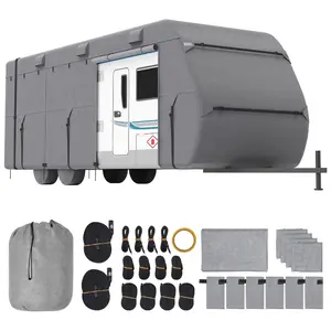 VEVOR Travel Trailer Cover, 30-33 ft RV Cover, 4-Layer Non-Woven Fabric Camper Cover, Waterproof, Windproof and Rip-Stop Class A RV Cover, with Storage Bag, Repair Patches, Straps and Tire Covers
