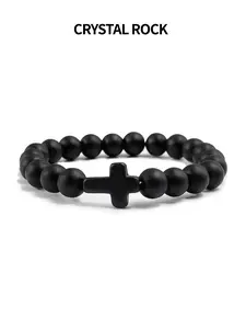 Unisex Cross Beaded Bracelet, Adjustable Fashion Accessory for All Seasons, Perfect Gift Choice, Casual Style, Nylon and Stone Materials, Dainty Crystal Bracelet