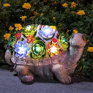 【Springtok】GIGALUMI Solar Garden Statues Turtle Figurine, Garden Sculptures Statues, Light