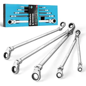 Extra Long Flex- Ratcheting Wrench Set, Double Box End Wrench Set, 5-, SAE, 5/16" to 13/16", CR-V Steel, with EVA  Tool Organizer
