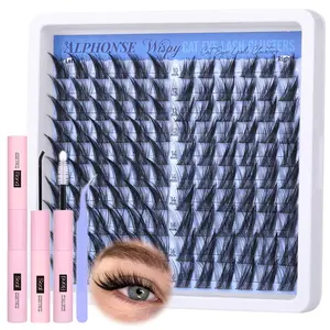 Cat Eye Lash Clusters Kit Wispy Cluster Eyelash Extensions Kit 10-16mm Individual Lashes Clusters Natural DIY Lash Extension Kit for Beginners with Lash Bond and Seal