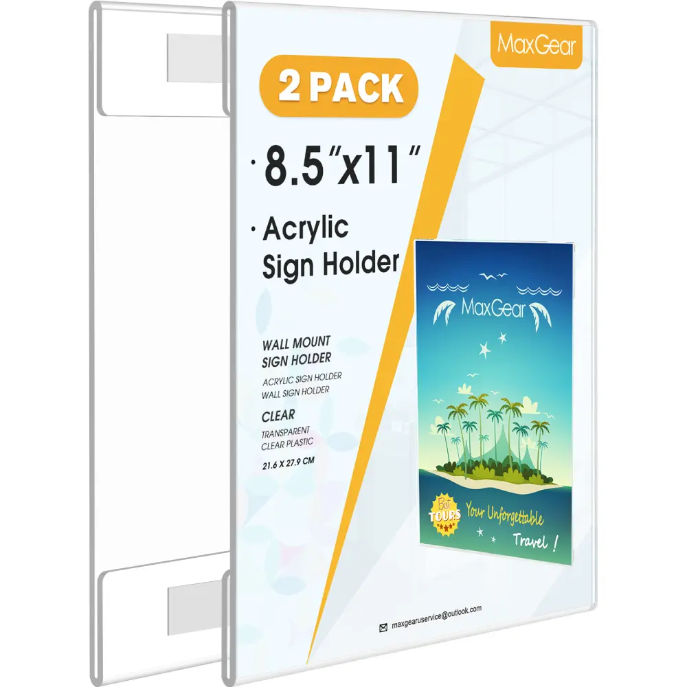 MaxGear Magnetic Sign Holder 8.5x11 Wall Mount, Self-Adhesive Display Frame with Double-Sided Tape, Easy Paper & Poster Display for Door Signs, Documents, Flyers & Photos, Ideal for Office, Store, Classroom & Business