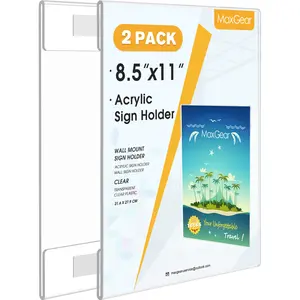 MaxGear Acrylic Sign Holder 8.5 x 11 Wall Mount Clear Plastic Sign Holders with Double Sided Tape, Paper Poster Door Document Flyer Acrylic Wall Frame for Office, Home, Store, Restaurant, 2 Pack