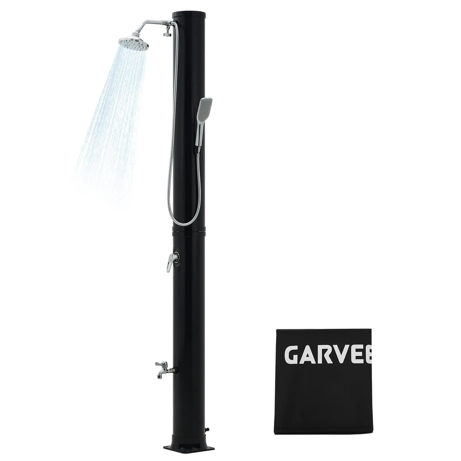 9.3 Gallon Solar Heated Outdoor Shower | 360° Rainfall & 6FT Handheld Sprayer | Freestanding Pool Shower with Foot Faucet | Hot & Cold Water Adjustment | Beach Garden Spa Shower with Protective Cover