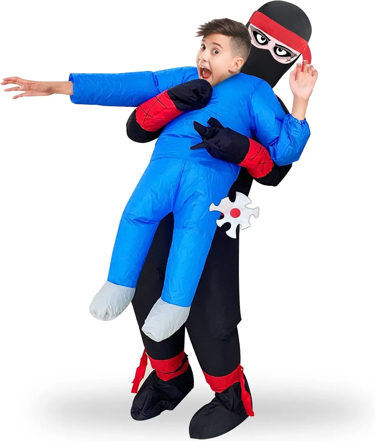 Halloween Inflatable Carried-Away-by-Ninja Costume for Kids Cosplay Party | One Size Fits Most Children, Dual power Mode(USB/AA), Waterproof Polyester with Elastic Cuffs,Quick Inflate & Compact Storage