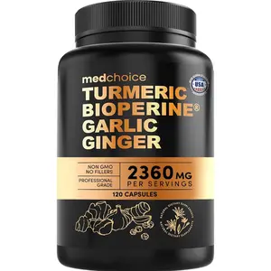 4-In-1 Turmeric and Garlic Supplements with Bioperine 2360 Mg (120 Ct) Turmeric Ginger Root Capsules with Garlic - Turmeric Curcumin with Black Pepper for Joint, Digestion & Immune Support (Pack of 1)