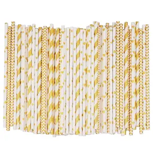 Disposable Paper Straws (25/50/100), Gold Foil Craft, Perfect for Birthdays, Weddings, Graduations, Theme Parties, Daily Use